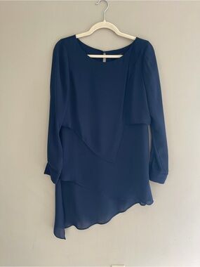 White House Black Market Navy Layered Asymmetric Long-Sleeve Dress
